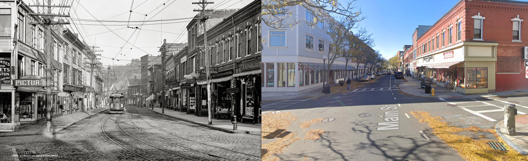 Main and Hancock Streets, Gloucester Massachusetts, Then and now