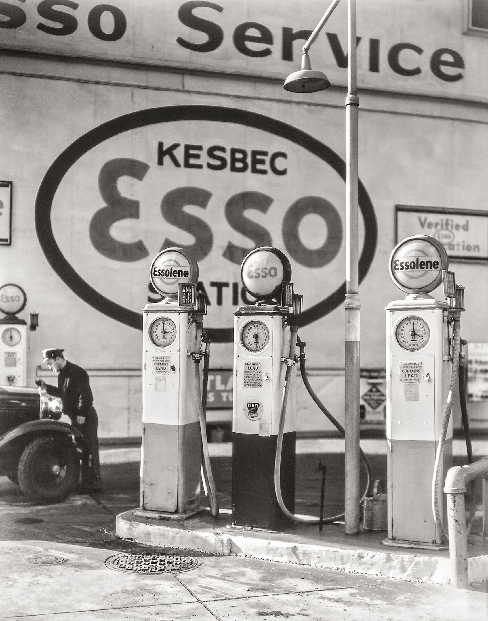 Old Gas Pumps Photo, Esso Station, New York, 1935 Historical Pix