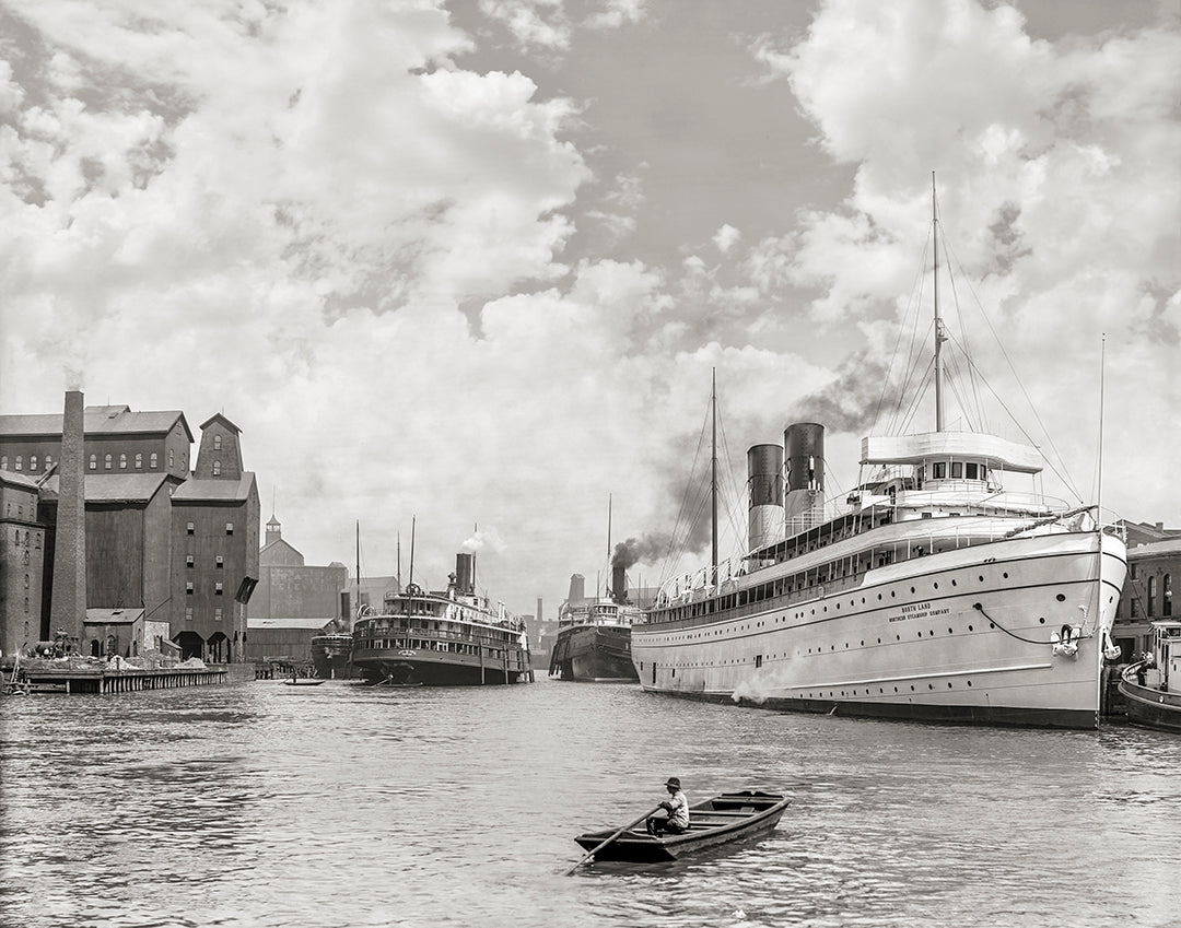 Old Historic Buffalo NY Photo, Steamships on Buffalo River, 1905 Historical Pix