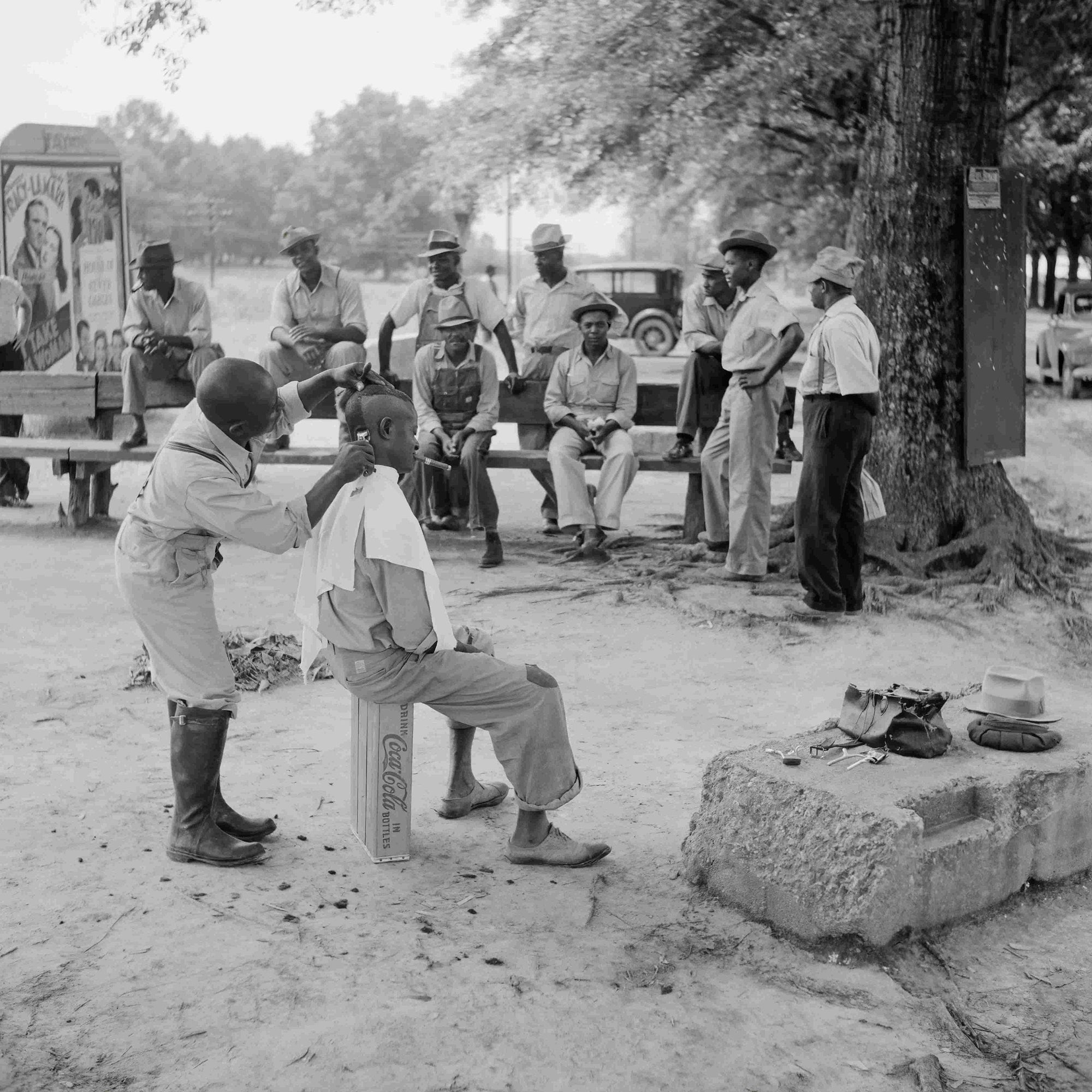 African American Men Getting Haircuts Outside, Natchez Mississippi, 1940 Historical Pix