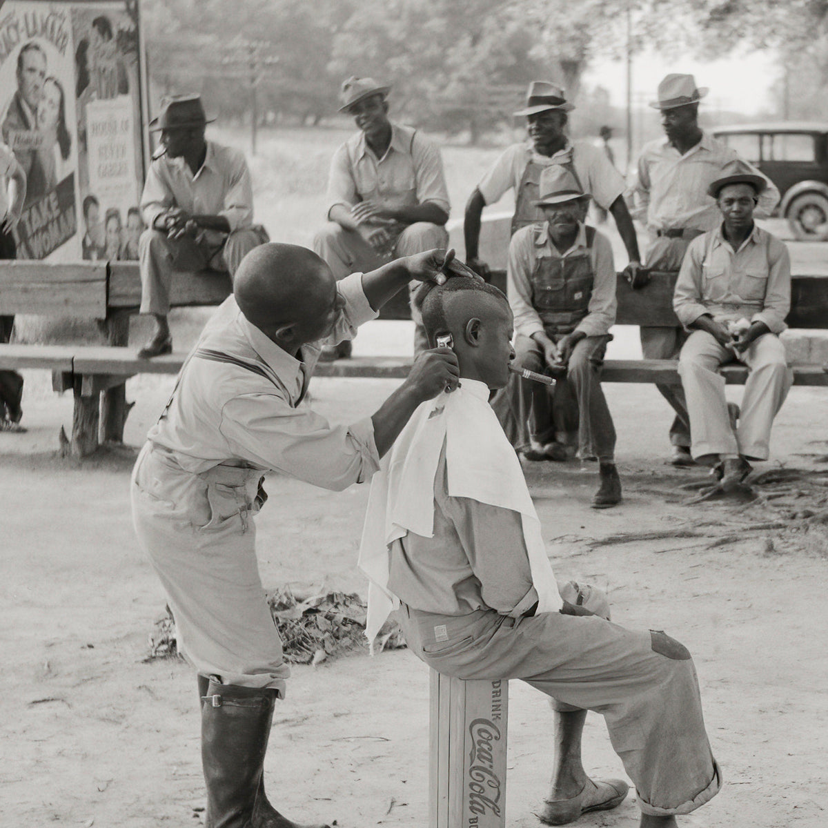 African American Men Getting Haircuts Outside, Natchez Mississippi, 1940 Historical Pix