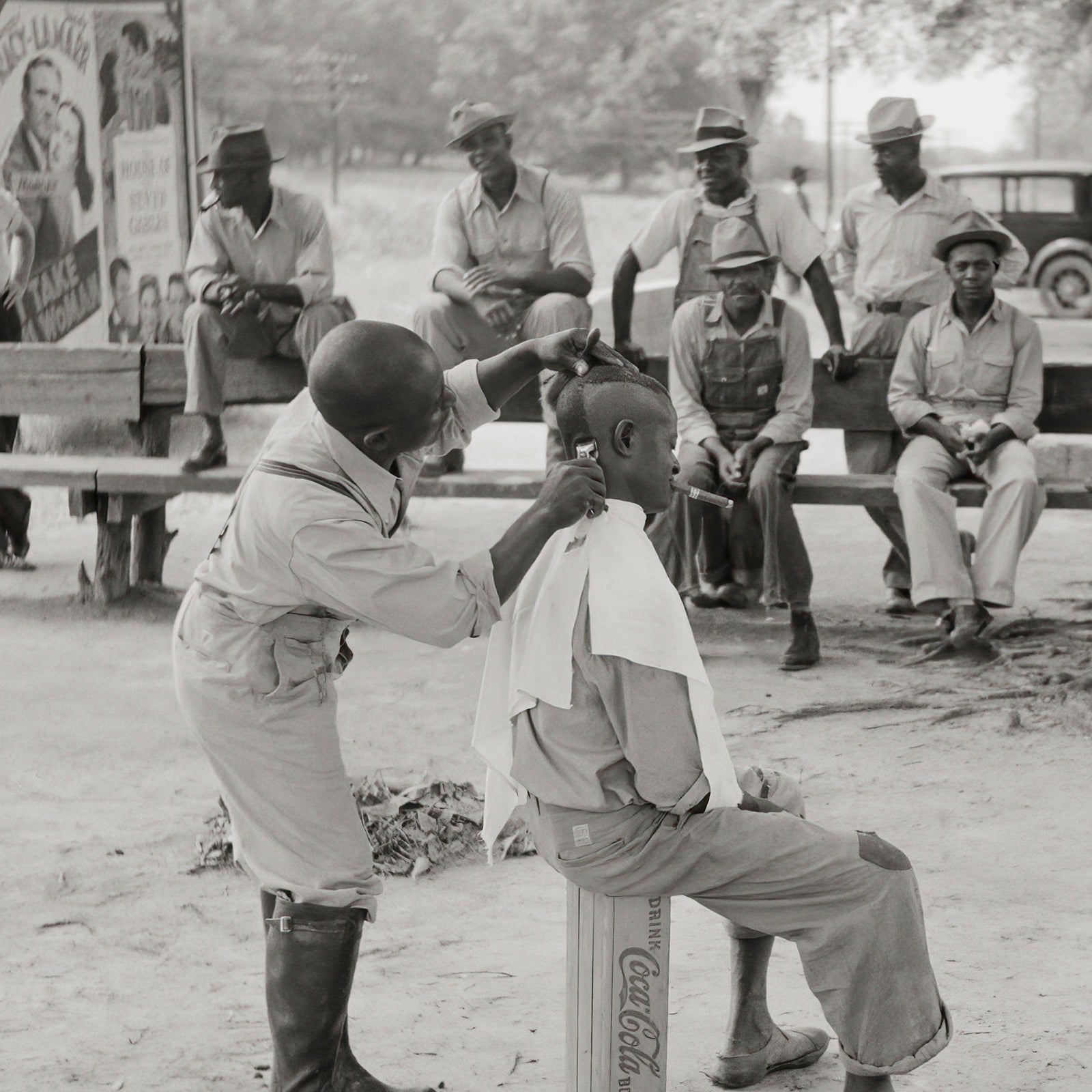 African American Men Getting Haircuts Outside, Natchez Mississippi, 1940 Historical Pix