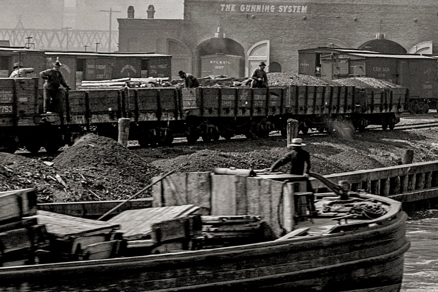 Chicago River Elevators with Schlitz Sign, 1900 Photo Historical Pix