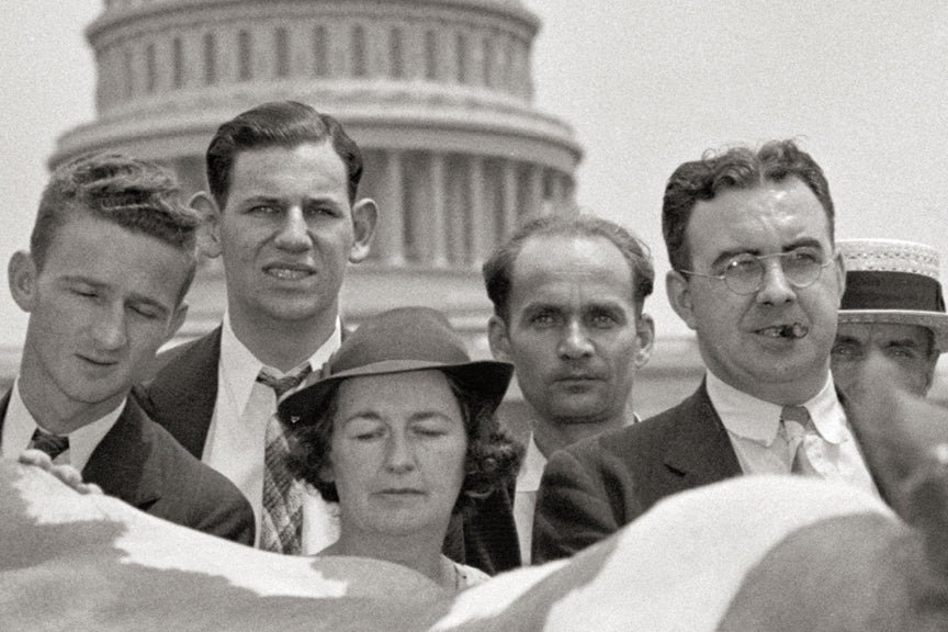 Congressional Milking Contest including congressmen and cow, 1938 Historical Pix
