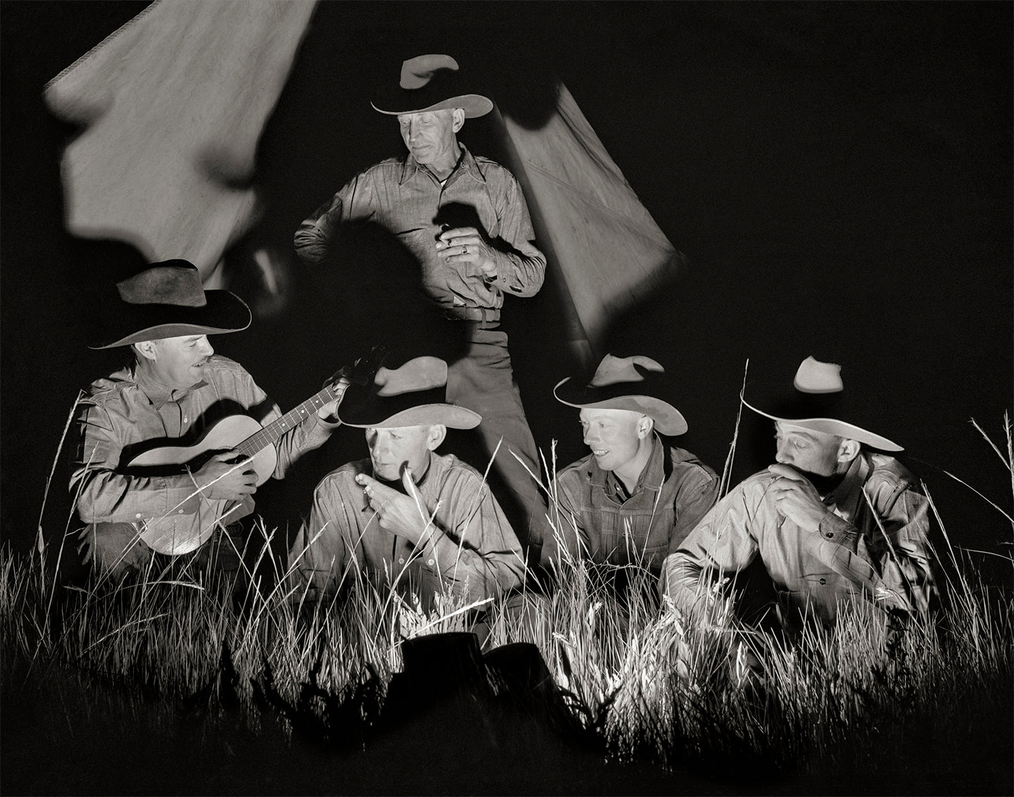 Cowboys Play Music To Pass The Night, 1939 Historical Pix