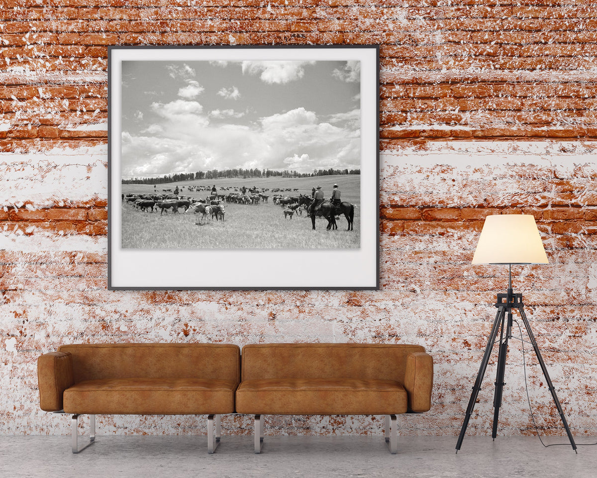Cowboys and Cattle Photo Under Big Montana Sky, 1939 Historical Pix