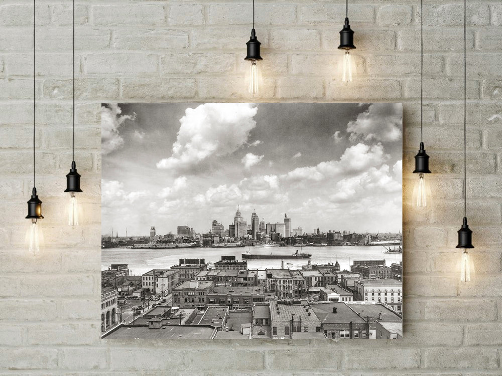 Detroit Skyline, Detroit Michigan and Detroit River, 1929 Historical Pix