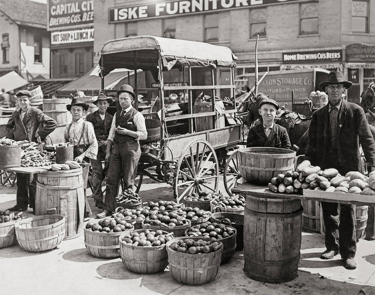 Farmer&#39;s Market, Food Carts, Lunch Cart, Black Photo Wall Collection Historical Pix