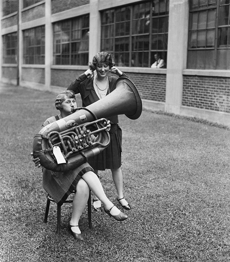 Funny Photo of Woman Playing Tuba, 1928 Historical Pix