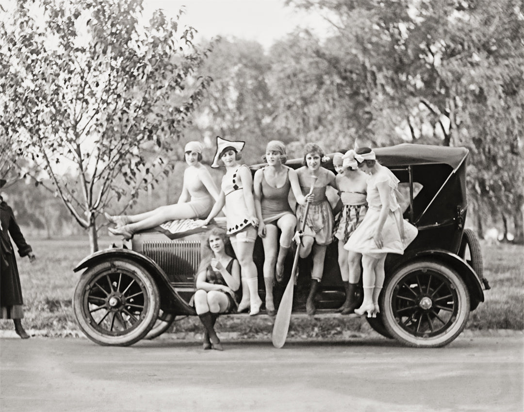 Girls on Car Having Fun Historical Pix