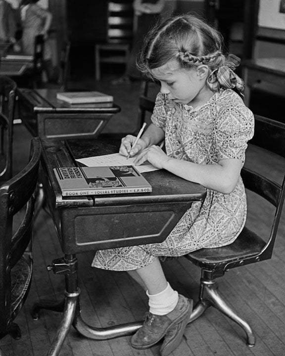 Little Connecticut Girl Taking Notes in School, 1940s Historical Pix