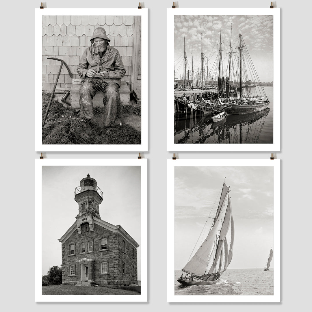 New England Coastal Photo Wall Collection, Sailor, Boats and Lighthouse Historical Pix