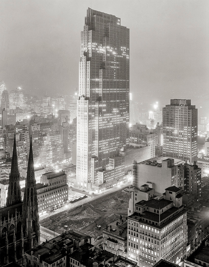 New York City, 30 Rock, Rockefeller Center, NYC at Night, 1933 Historical Pix