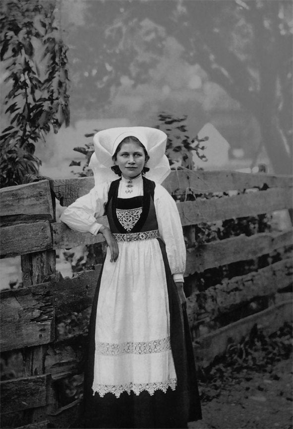 traditional norwegian dress Norwegian Portrait of a Young Hardanger Girl in Bunad Dress 24" x 36"