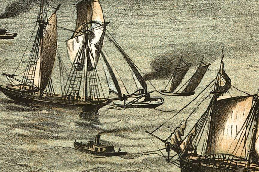 Old Chicago Map, Birds Eye View, 1868 Historical Pix