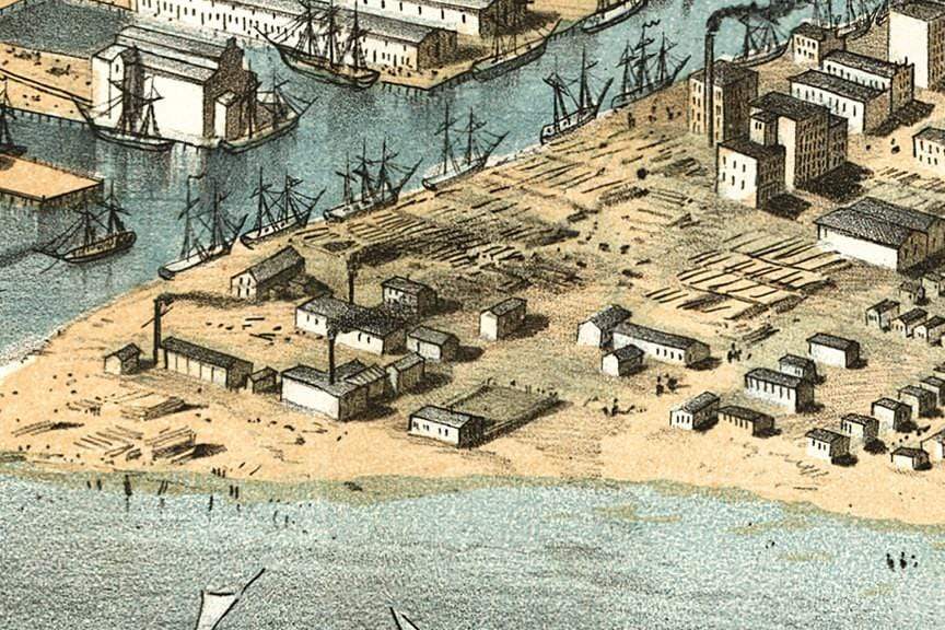 Old Chicago Map, Birds Eye View, 1868 Historical Pix
