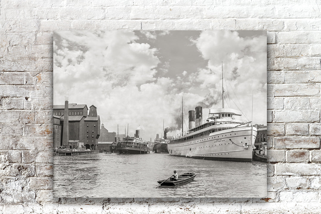 Old Historic Buffalo NY Photo, Steamships on Buffalo River, 1905 Historical Pix