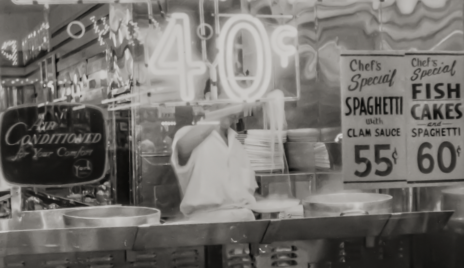 NYC, Italian Restaurant, Man With Spaghetti, 1957
