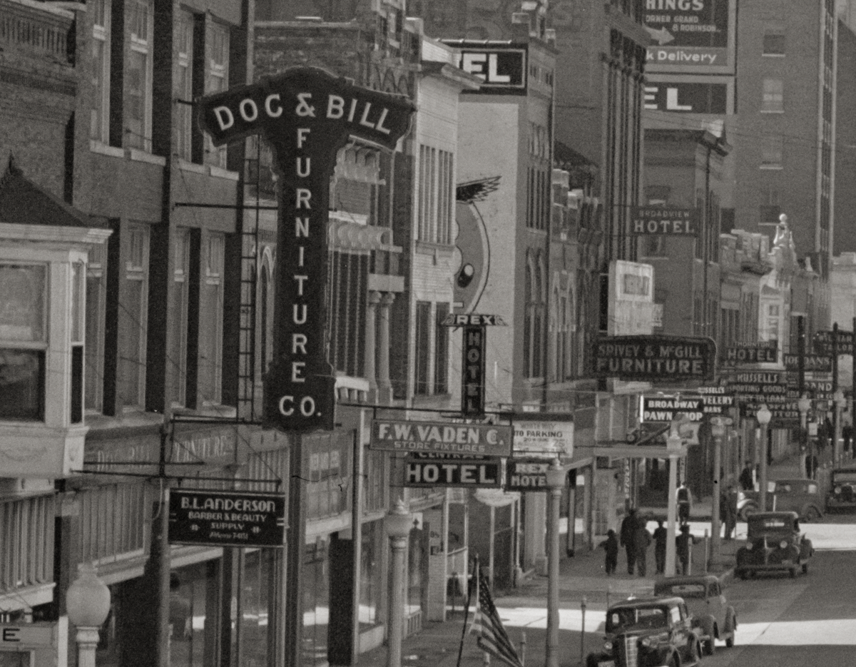 Oklahoma City, Oklahoma, Hotels on West Grand Avenue, John Vachon, 1942