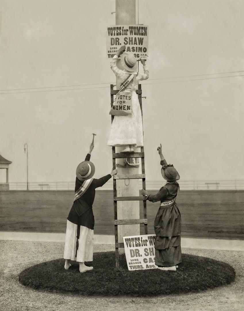 Suffragettes Hanging Protest Signs, Women's March, Equal Pay, Early 1900s Historical Pix
