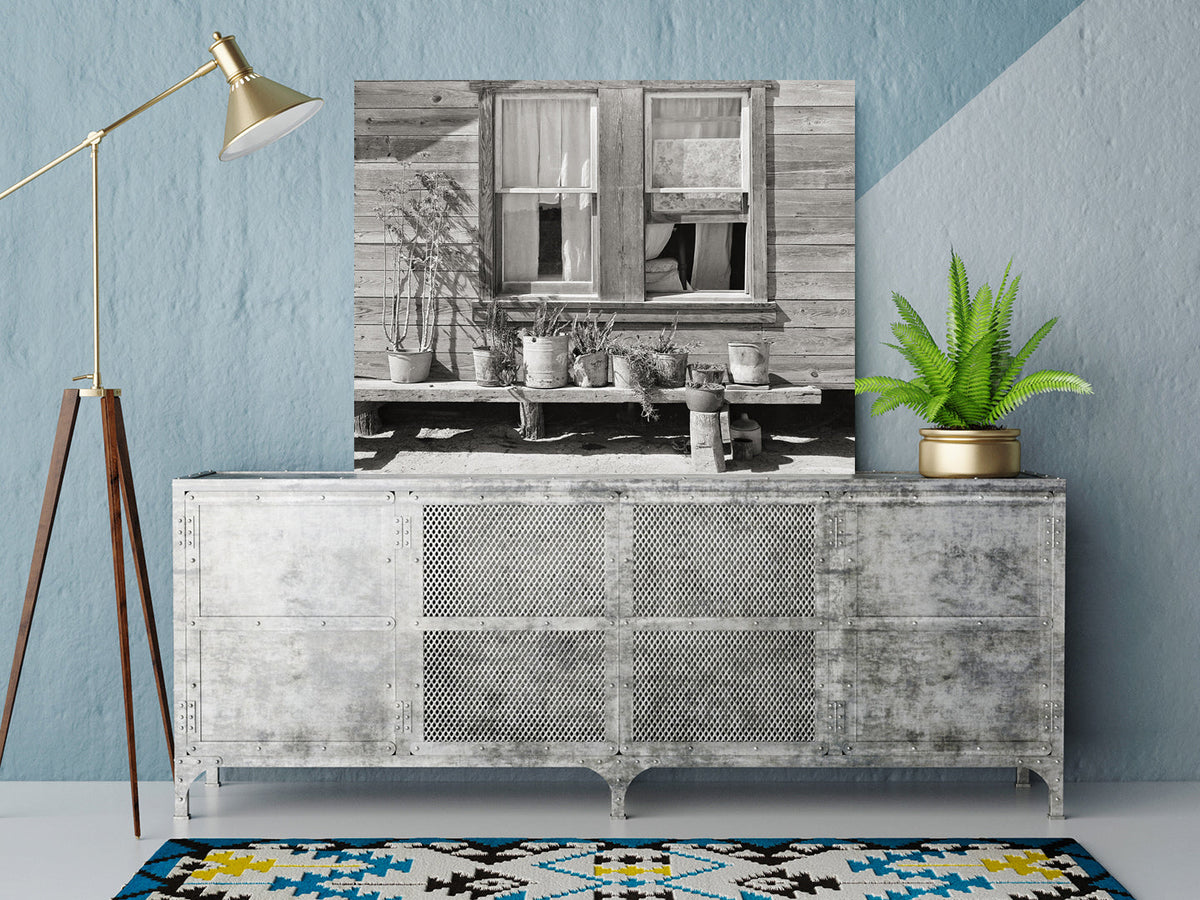 Texas Farmhouse, Linens in the Window &amp; Potted Plants, 1939 Historical Pix