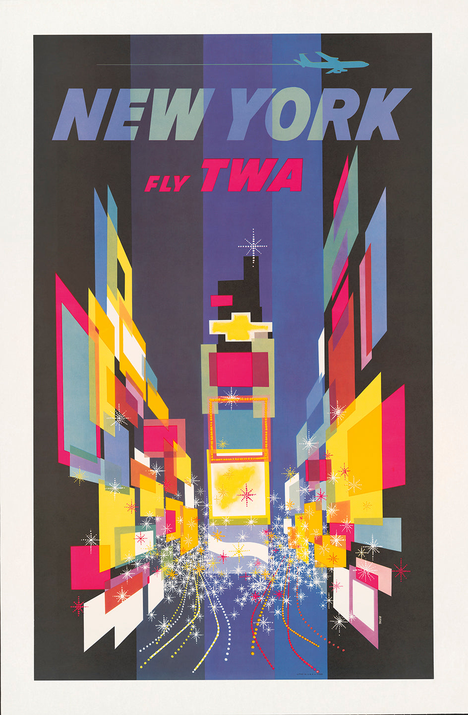 Two TWA Airline Mid-Century Travel Posters, New York and Las Vegas -  Historical Pix