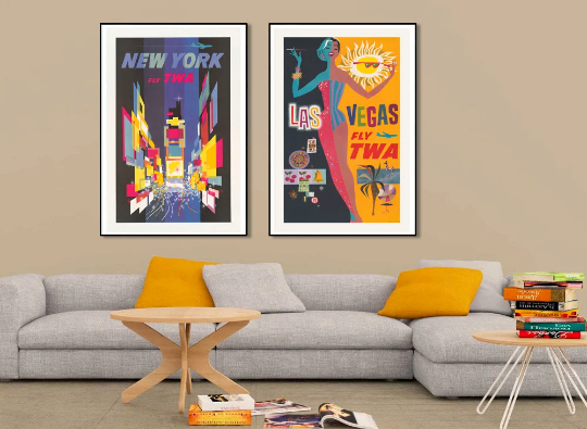 Two Lithographic Travel Posters: TWA Airlines, New York and Las Vegas Historical Pix