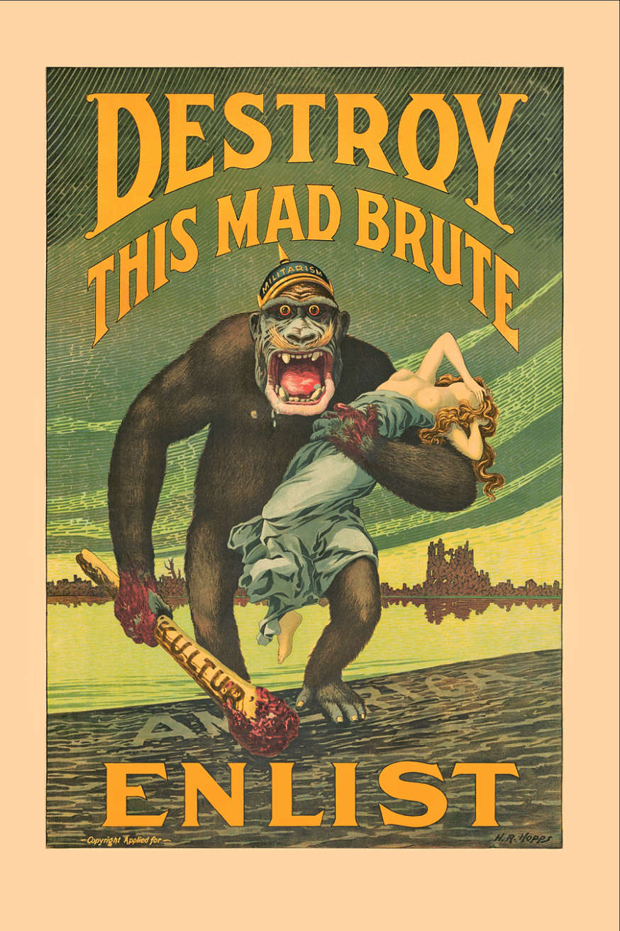 WWI Poster Enlistment Poster, King Kong and Girl, Lithograph Reprint Historical Pix